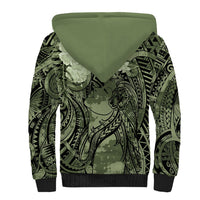 Pacific Beauty Girl Sherpa Hoodie Green Polyneisan Tribal Vintage Motif