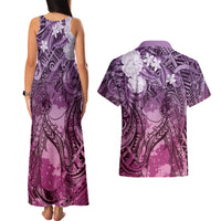 Pacific Beauty Girl Couples Matching Tank Maxi Dress and Hawaiian Shirt Pink Polyneisan Tribal Vintage Motif