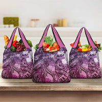 Pacific Beauty Girl Grocery Bag Pink Polyneisan Tribal Vintage Motif