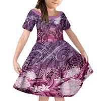 Pacific Beauty Girl Kid Short Sleeve Dress Pink Polyneisan Tribal Vintage Motif