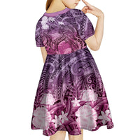 Pacific Beauty Girl Kid Short Sleeve Dress Pink Polyneisan Tribal Vintage Motif