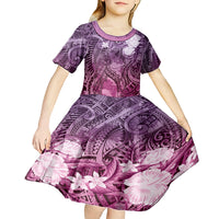 Pacific Beauty Girl Kid Short Sleeve Dress Pink Polyneisan Tribal Vintage Motif