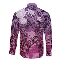 Pacific Beauty Girl Long Sleeve Button Shirt Pink Polyneisan Tribal Vintage Motif