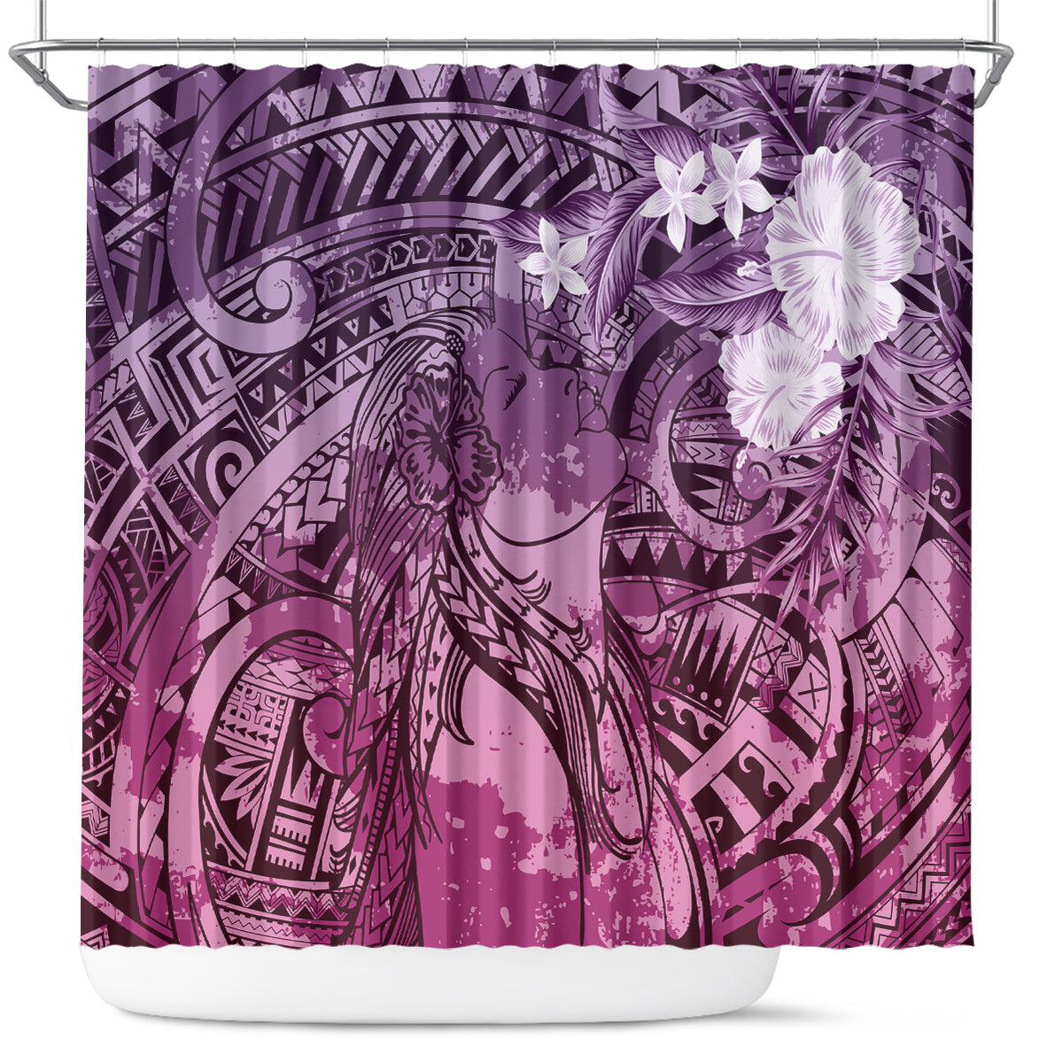 Pacific Beauty Girl Shower Curtain Pink Polyneisan Tribal Vintage Motif