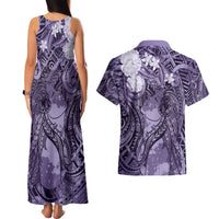 Pacific Beauty Girl Couples Matching Tank Maxi Dress and Hawaiian Shirt Violet Polyneisan Tribal Vintage Motif