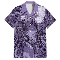 Pacific Beauty Girl Family Matching Off The Shoulder Long Sleeve Dress and Hawaiian Shirt Violet Polyneisan Tribal Vintage Motif