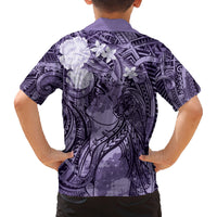 Pacific Beauty Girl Family Matching Off Shoulder Short Dress and Hawaiian Shirt Violet Polyneisan Tribal Vintage Motif