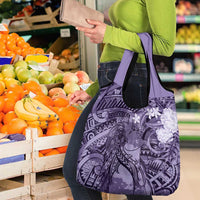 Pacific Beauty Girl Grocery Bag Violet Polyneisan Tribal Vintage Motif