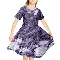 Pacific Beauty Girl Kid Short Sleeve Dress Violet Polyneisan Tribal Vintage Motif