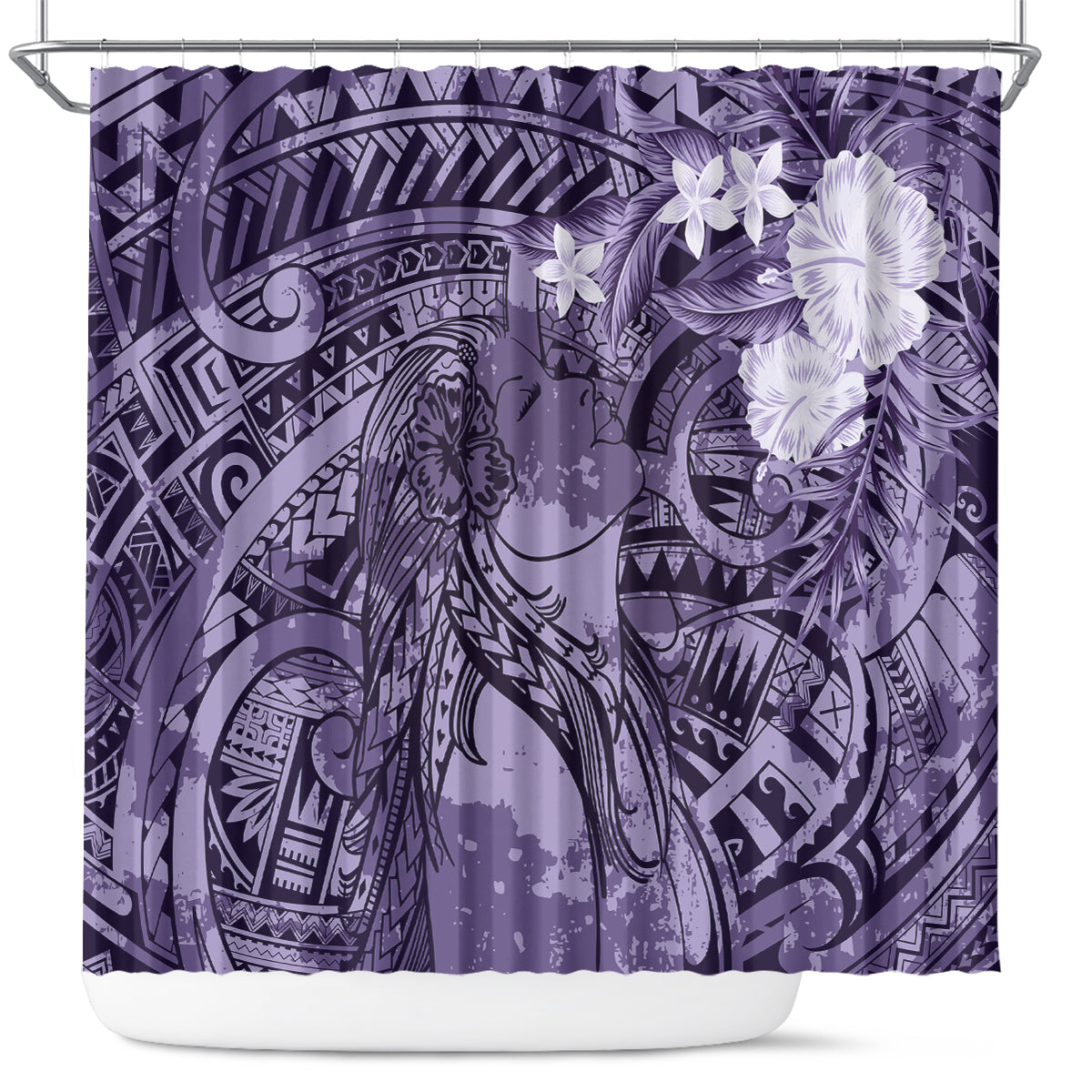 Pacific Beauty Girl Shower Curtain Violet Polyneisan Tribal Vintage Motif