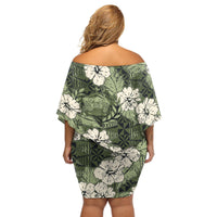 Tongan Kupesi Ngatu Hibiscus Vintage Motif Off Shoulder Short Dress LT9 - Polynesian Pride