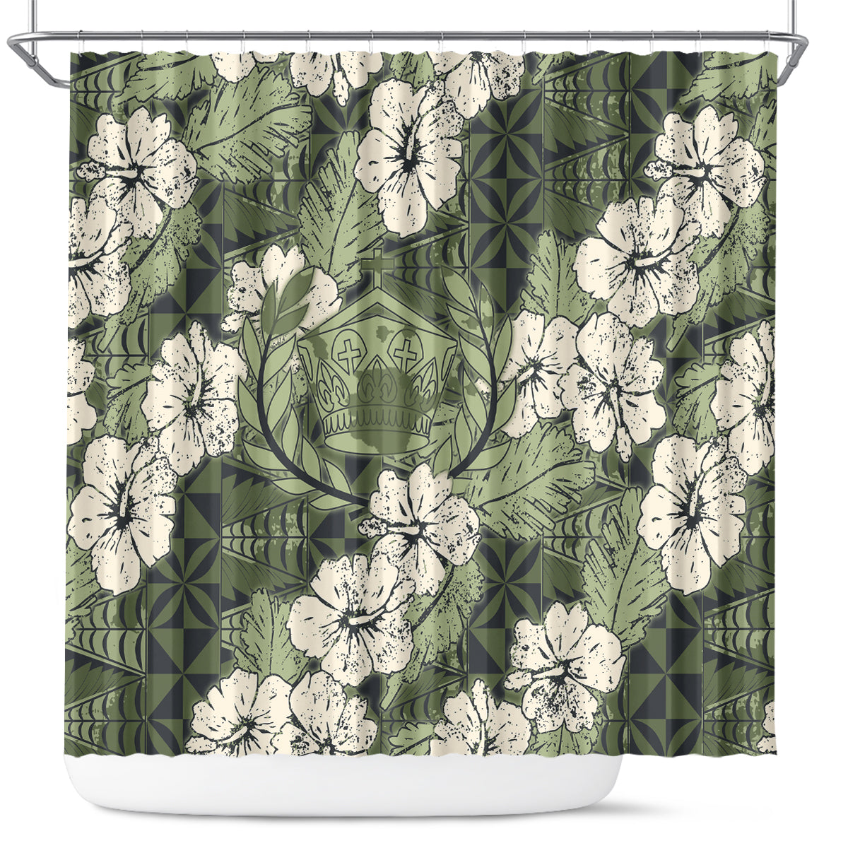 Tongan Kupesi Ngatu Hibiscus Vintage Motif Shower Curtain