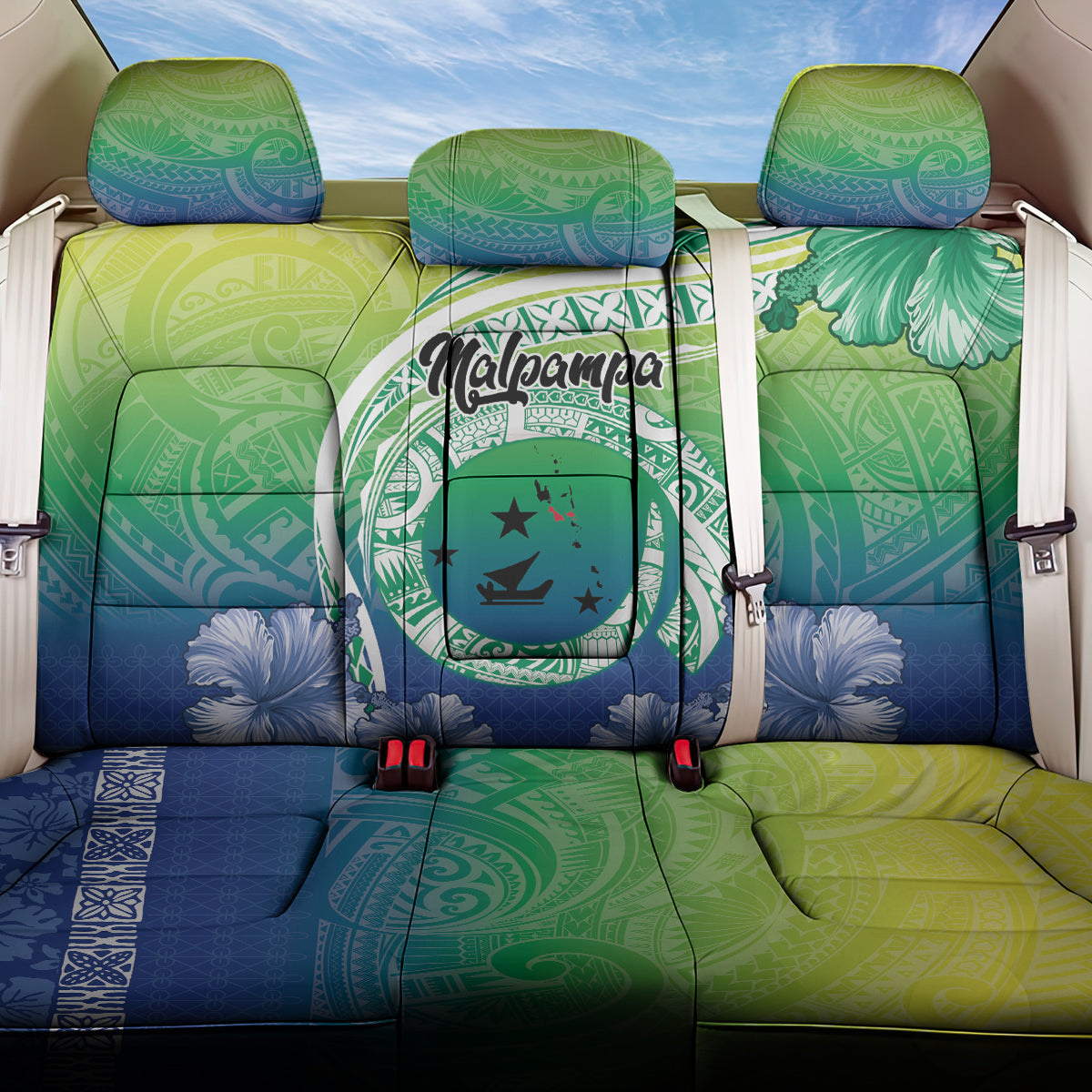 Malpampa Vanuatu Back Car Seat Cover Hibiscus Sand Drawing with Pacific Pattern