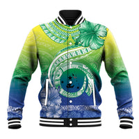 Malpampa Vanuatu Baseball Jacket Hibiscus Sand Drawing with Pacific Pattern