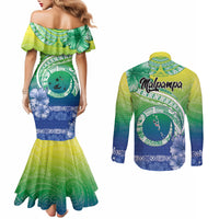 Malpampa Vanuatu Couples Matching Mermaid Dress and Long Sleeve Button Shirt Hibiscus Sand Drawing with Pacific Pattern