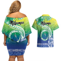 Malpampa Vanuatu Couples Matching Off Shoulder Short Dress and Hawaiian Shirt Hibiscus Sand Drawing with Pacific Pattern