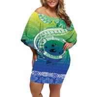 Malpampa Vanuatu Off Shoulder Short Dress Hibiscus Sand Drawing with Pacific Pattern