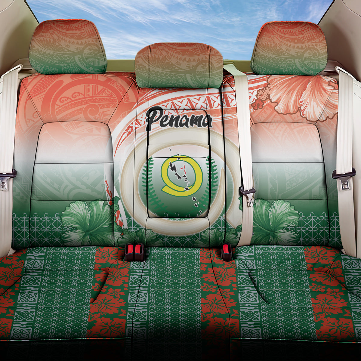 Penama Vanuatu Back Car Seat Cover Hibiscus Sand Drawing with Pacific Pattern