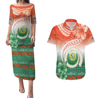 Penama Vanuatu Couples Matching Puletasi and Hawaiian Shirt Hibiscus Sand Drawing with Pacific Pattern