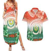 Penama Vanuatu Couples Matching Summer Maxi Dress and Hawaiian Shirt Hibiscus Sand Drawing with Pacific Pattern LT9 Red Art - Polynesian Pride