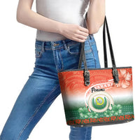 Penama Vanuatu Leather Tote Bag Hibiscus Sand Drawing with Pacific Pattern