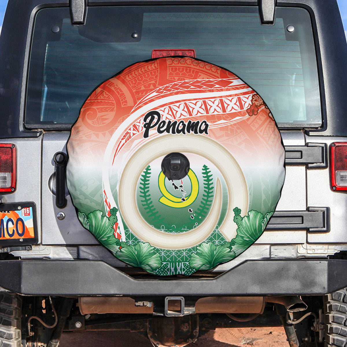 Penama Vanuatu Spare Tire Cover Hibiscus Sand Drawing with Pacific Pattern
