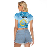 Sanma Vanuatu Raglan Cropped T Shirt Hibiscus Sand Drawing with Pacific Pattern