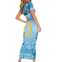 Sanma Vanuatu Short Sleeve Bodycon Dress Hibiscus Sand Drawing with Pacific Pattern LT9 - Polynesian Pride