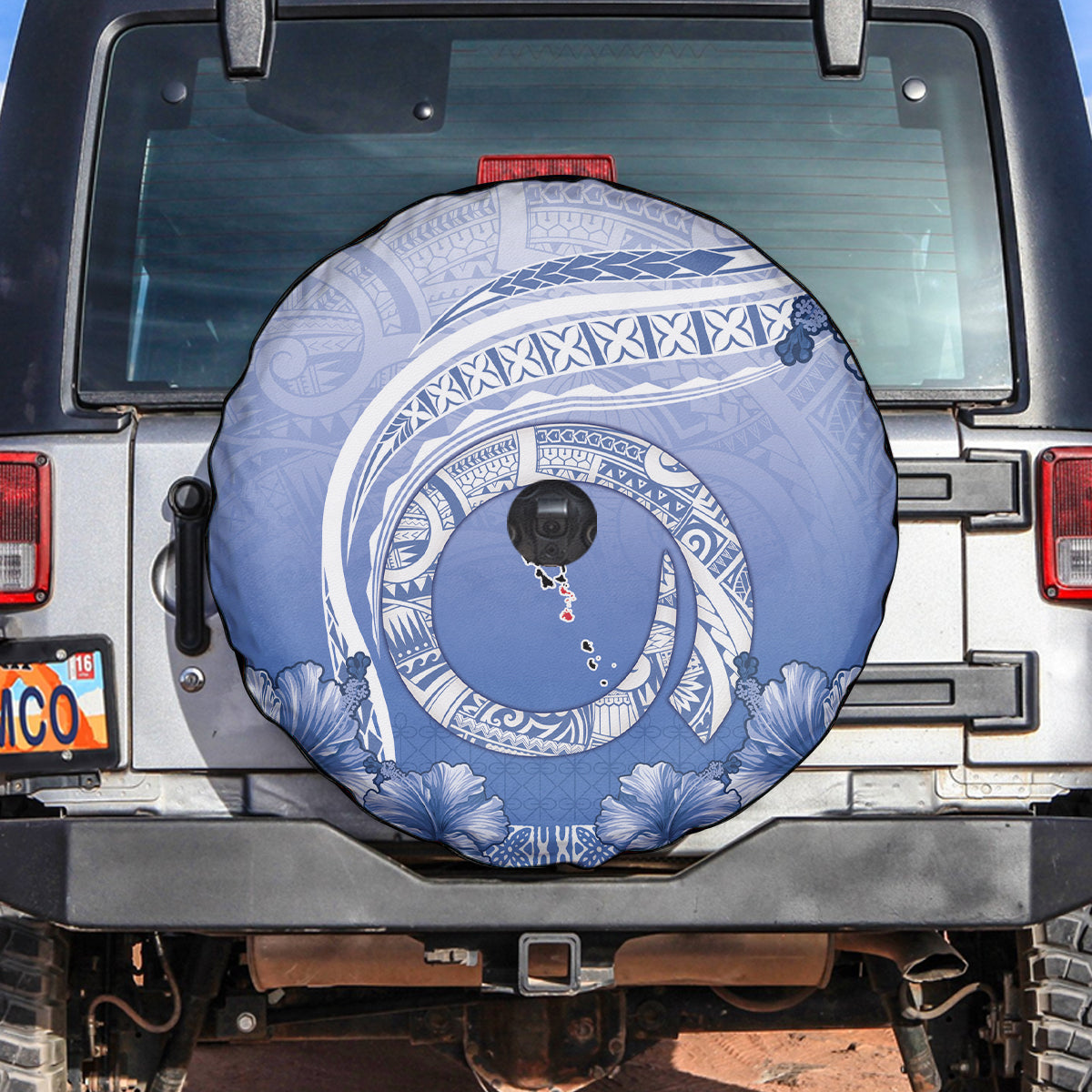 Shefa Vanuatu Spare Tire Cover Hibiscus Sand Drawing with Pacific Pattern