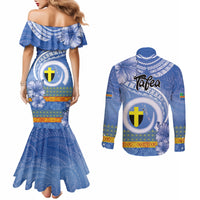 Tafea Vanuatu Couples Matching Mermaid Dress and Long Sleeve Button Shirt Hibiscus Sand Drawing with Pacific Pattern