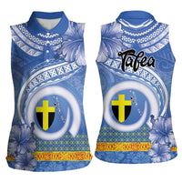 Tafea Vanuatu Women Sleeveless Polo Shirt Hibiscus Sand Drawing with Pacific Pattern