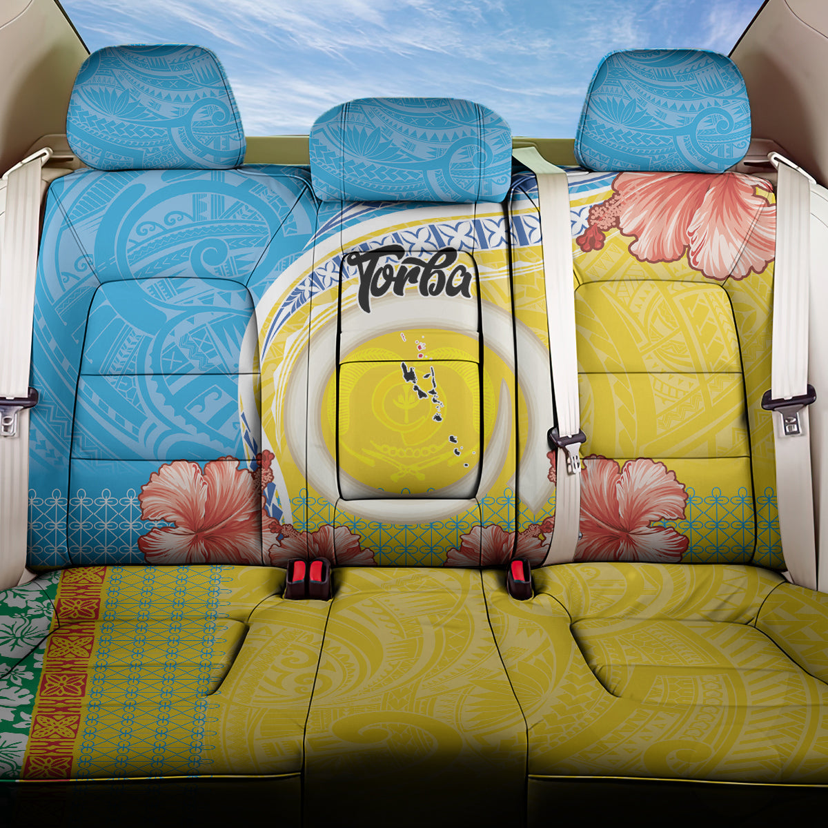 Torba Vanuatu Back Car Seat Cover Hibiscus Sand Drawing with Pacific Pattern