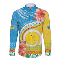 Torba Vanuatu Long Sleeve Button Shirt Hibiscus Sand Drawing with Pacific Pattern