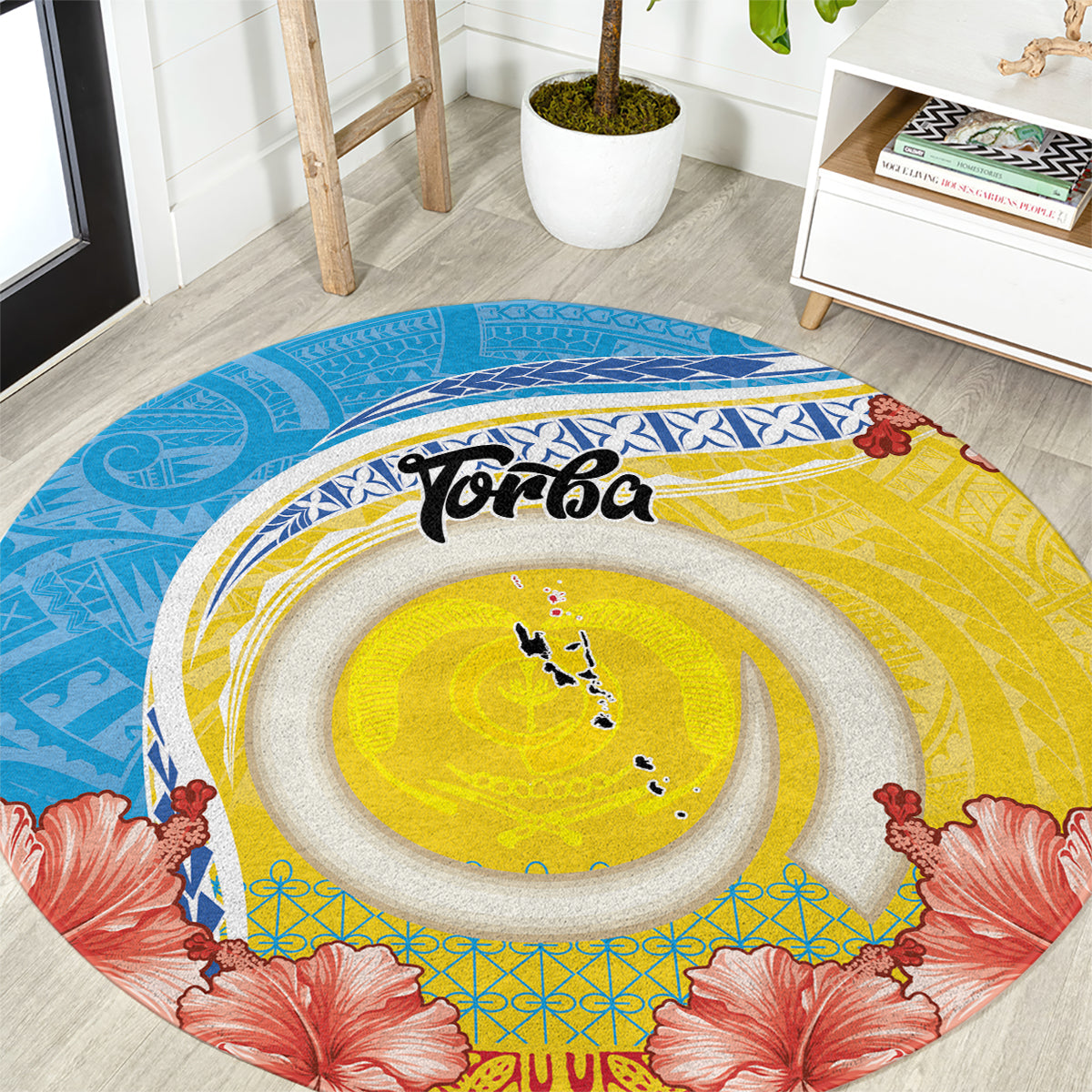Torba Vanuatu Round Carpet Hibiscus Sand Drawing with Pacific Pattern