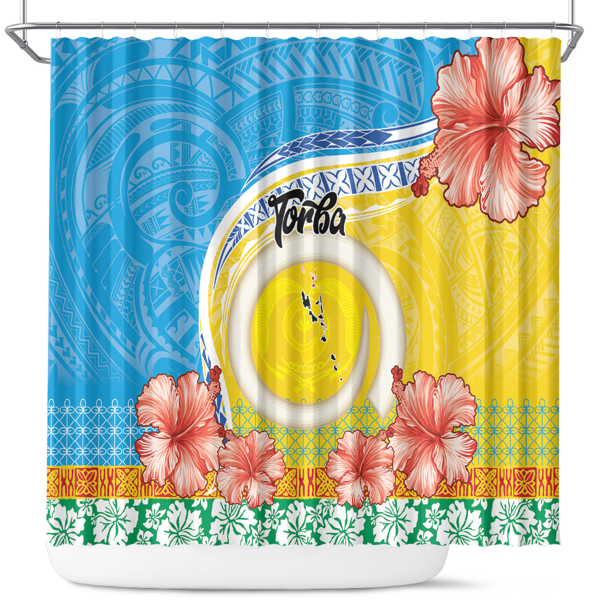 Torba Vanuatu Shower Curtain Hibiscus Sand Drawing with Pacific Pattern