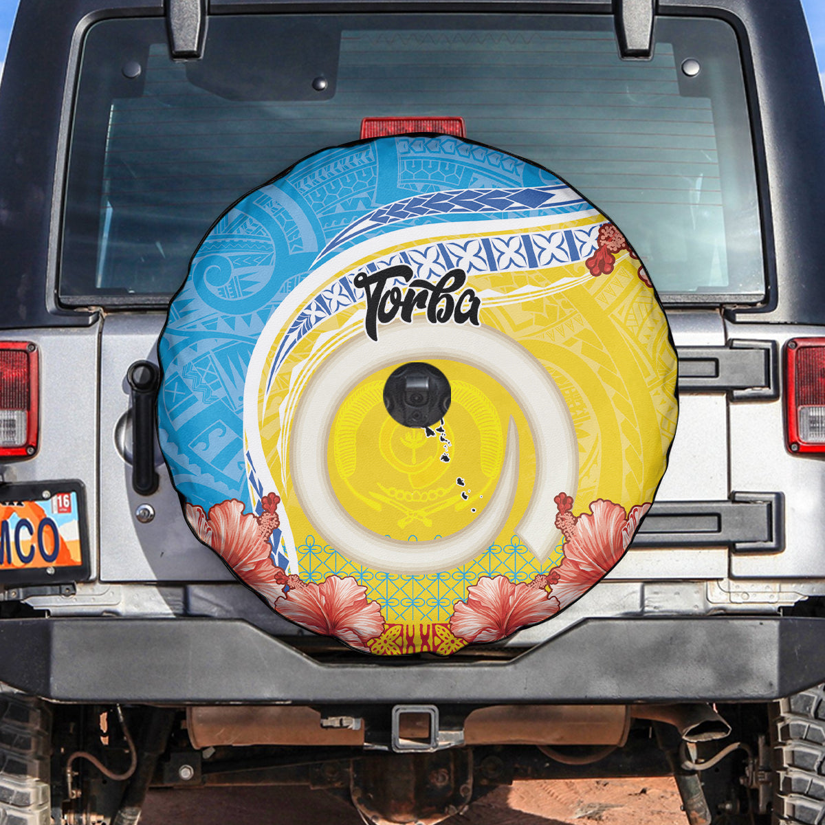 Torba Vanuatu Spare Tire Cover Hibiscus Sand Drawing with Pacific Pattern