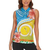 Torba Vanuatu Women Sleeveless Polo Shirt Hibiscus Sand Drawing with Pacific Pattern