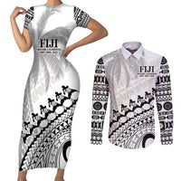 Custom Fiji Rugby Cibi Dance Couples Matching Short Sleeve Bodycon Dress and Long Sleeve Button Shirt Create History World Cup Sevens LT9 White - Polynesian Pride