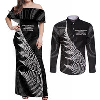 New Zealand Black Fern 7s Couples Matching Off Shoulder Maxi Dress and Long Sleeve Button Shirt History World Cup Sevens