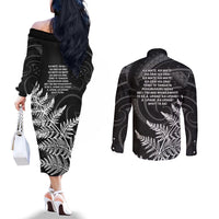 New Zealand Black Fern 7s Couples Matching Off The Shoulder Long Sleeve Dress and Long Sleeve Button Shirt History World Cup Sevens