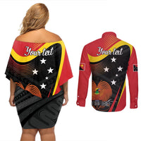 Personalised Papua Niugini Tok Pisin Wik Couples Matching Off Shoulder Short Dress and Long Sleeve Button Shirt