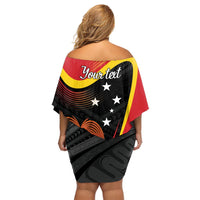 Personalised Papua Niugini Tok Pisin Wik Family Matching Off Shoulder Short Dress and Hawaiian Shirt