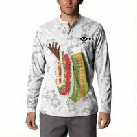 Hawaii Lei Kamehameha Button Sweatshirt Ke'oke'o Seamless Pattern Hibiscus Flower