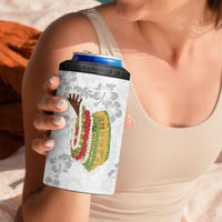 Hawaii Lei Kamehameha 4 in 1 Can Cooler Tumbler Ke'oke'o Seamless Pattern Hibiscus Flower