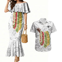 Hawaii Lei Kamehameha Couples Matching Mermaid Dress and Hawaiian Shirt Ke'oke'o Seamless Pattern Hibiscus Flower LT9 White - Polynesian Pride