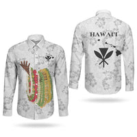 Hawaii Lei Kamehameha Couples Matching Off Shoulder Maxi Dress and Long Sleeve Button Shirt Ke'oke'o Seamless Pattern Hibiscus Flower LT9 - Polynesian Pride