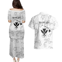 Hawaii Lei Kamehameha Couples Matching Puletasi and Hawaiian Shirt Ke'oke'o Seamless Pattern Hibiscus Flower