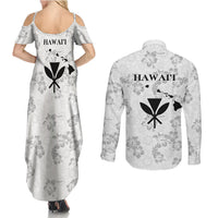 Hawaii Lei Kamehameha Couples Matching Summer Maxi Dress and Long Sleeve Button Shirt Ke'oke'o Seamless Pattern Hibiscus Flower