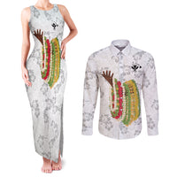 Hawaii Lei Kamehameha Couples Matching Tank Maxi Dress and Long Sleeve Button Shirt Ke'oke'o Seamless Pattern Hibiscus Flower
