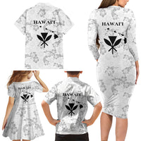 Hawaii Lei Kamehameha Family Matching Long Sleeve Bodycon Dress and Hawaiian Shirt Ke'oke'o Seamless Pattern Hibiscus Flower